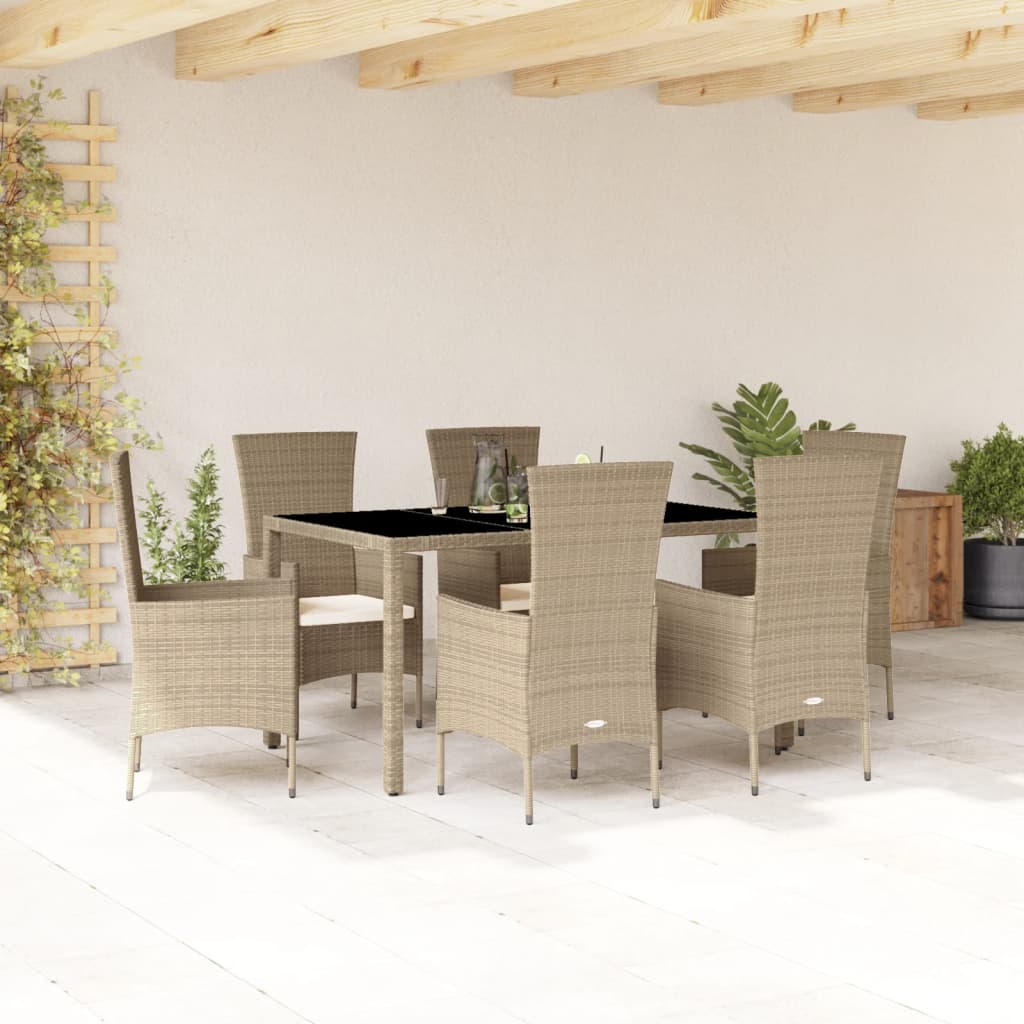 7-delige Tuinset met kussens poly rattan beige is nu te koop bij PeponiXL, paradijselijk wonen!