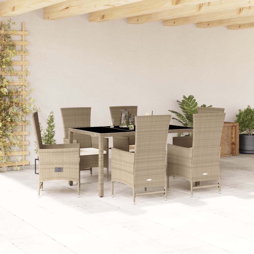 7-delige Tuinset met kussens poly rattan beige is nu te koop bij PeponiXL, paradijselijk wonen!