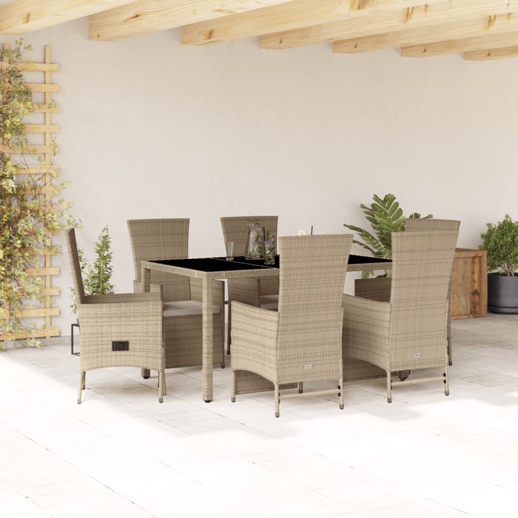 7-delige Tuinset met kussens poly rattan beige is nu te koop bij PeponiXL, paradijselijk wonen!