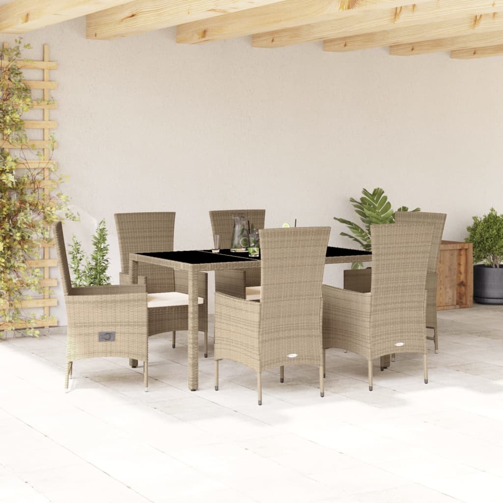 7-delige Tuinset met kussens poly rattan beige is nu te koop bij PeponiXL, paradijselijk wonen!