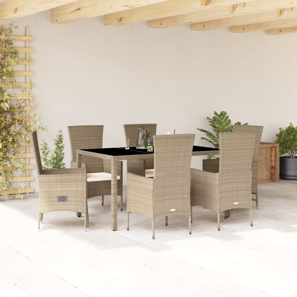7-delige Tuinset met kussens poly rattan beige is nu te koop bij PeponiXL, paradijselijk wonen!