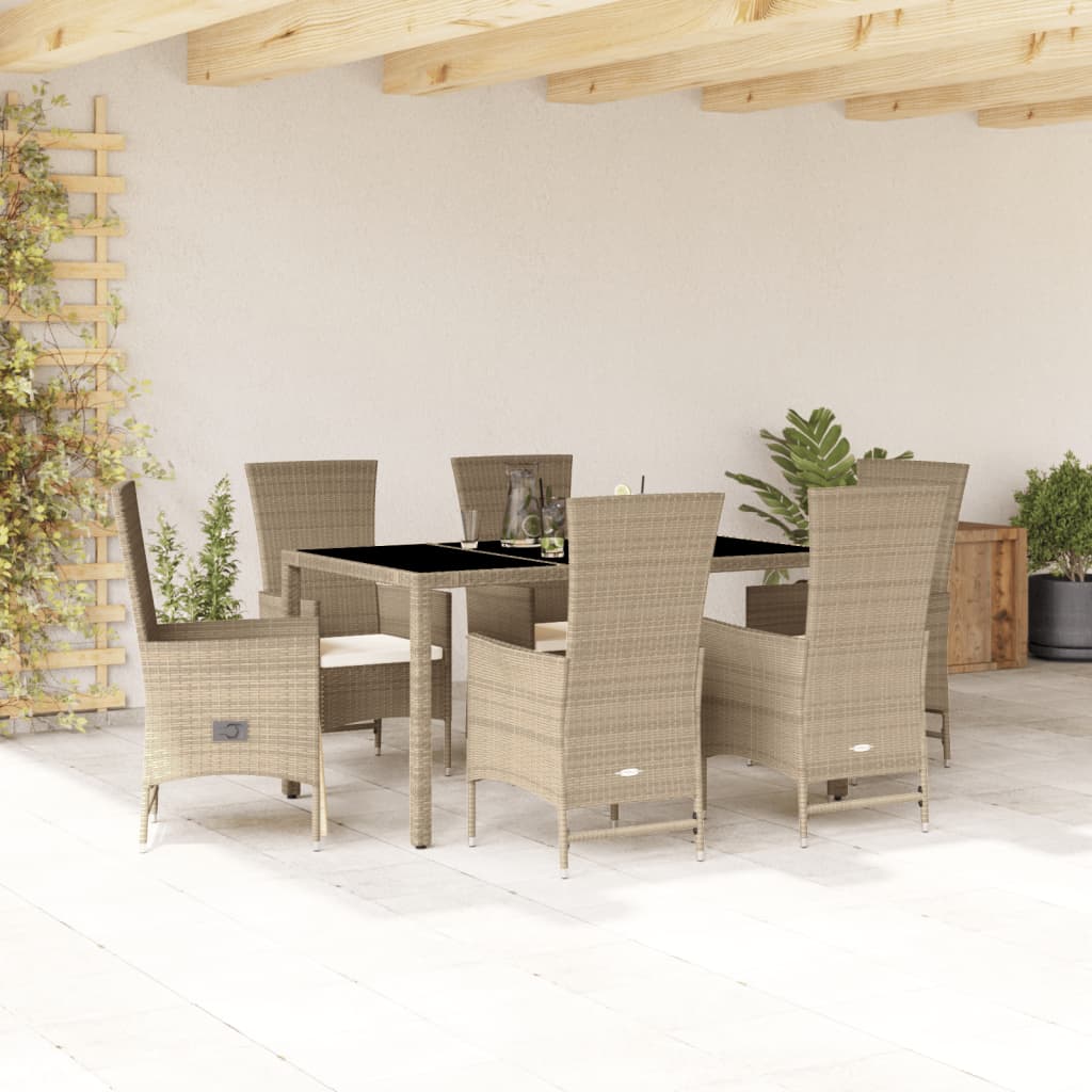 7-delige Tuinset met kussens poly rattan beige is nu te koop bij PeponiXL, paradijselijk wonen!