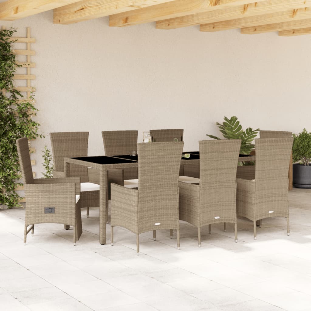 9-delige Tuinset met kussens poly rattan beige is nu te koop bij PeponiXL, paradijselijk wonen!