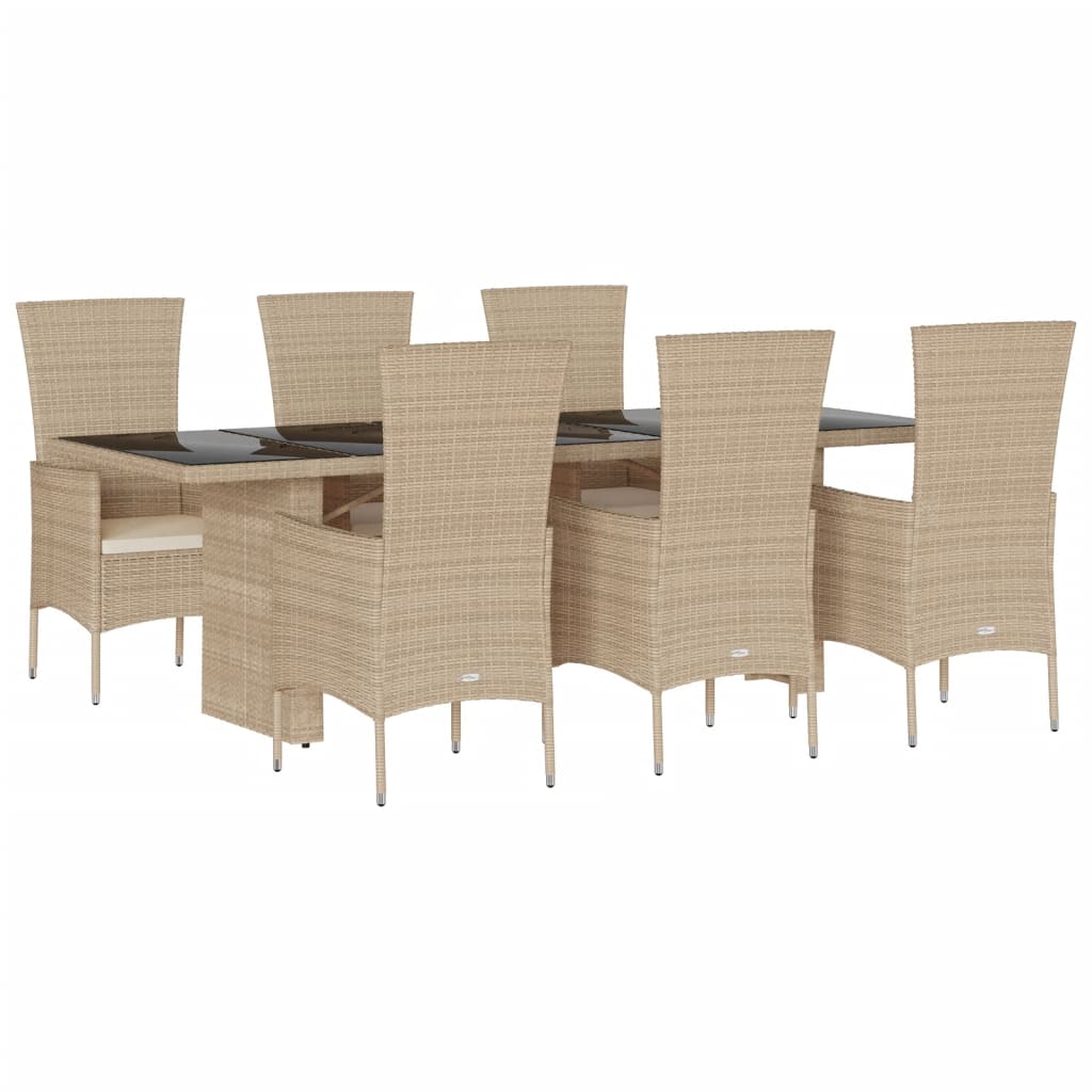 7-delige Tuinset met kussens poly rattan beige