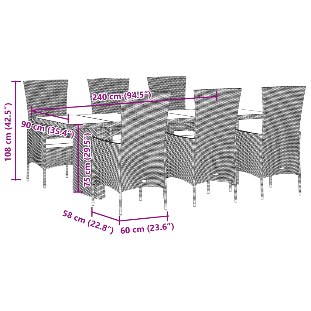 7-delige Tuinset met kussens poly rattan beige
