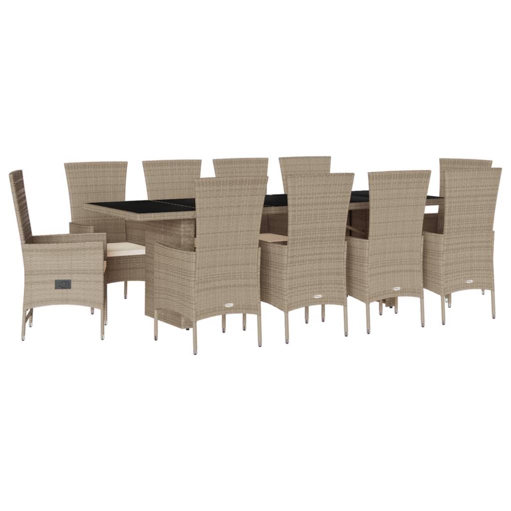 11-delige Tuinset met kussens poly rattan beige