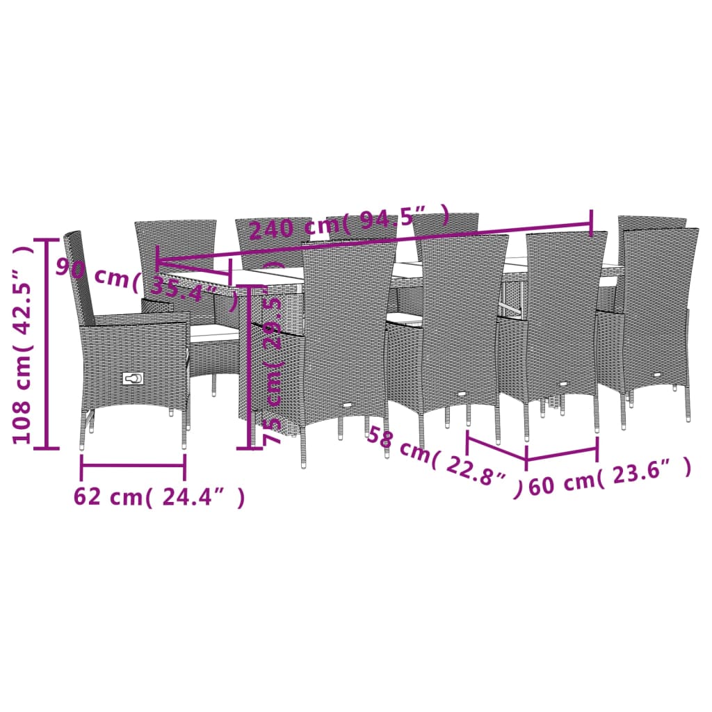 11-delige Tuinset met kussens poly rattan beige