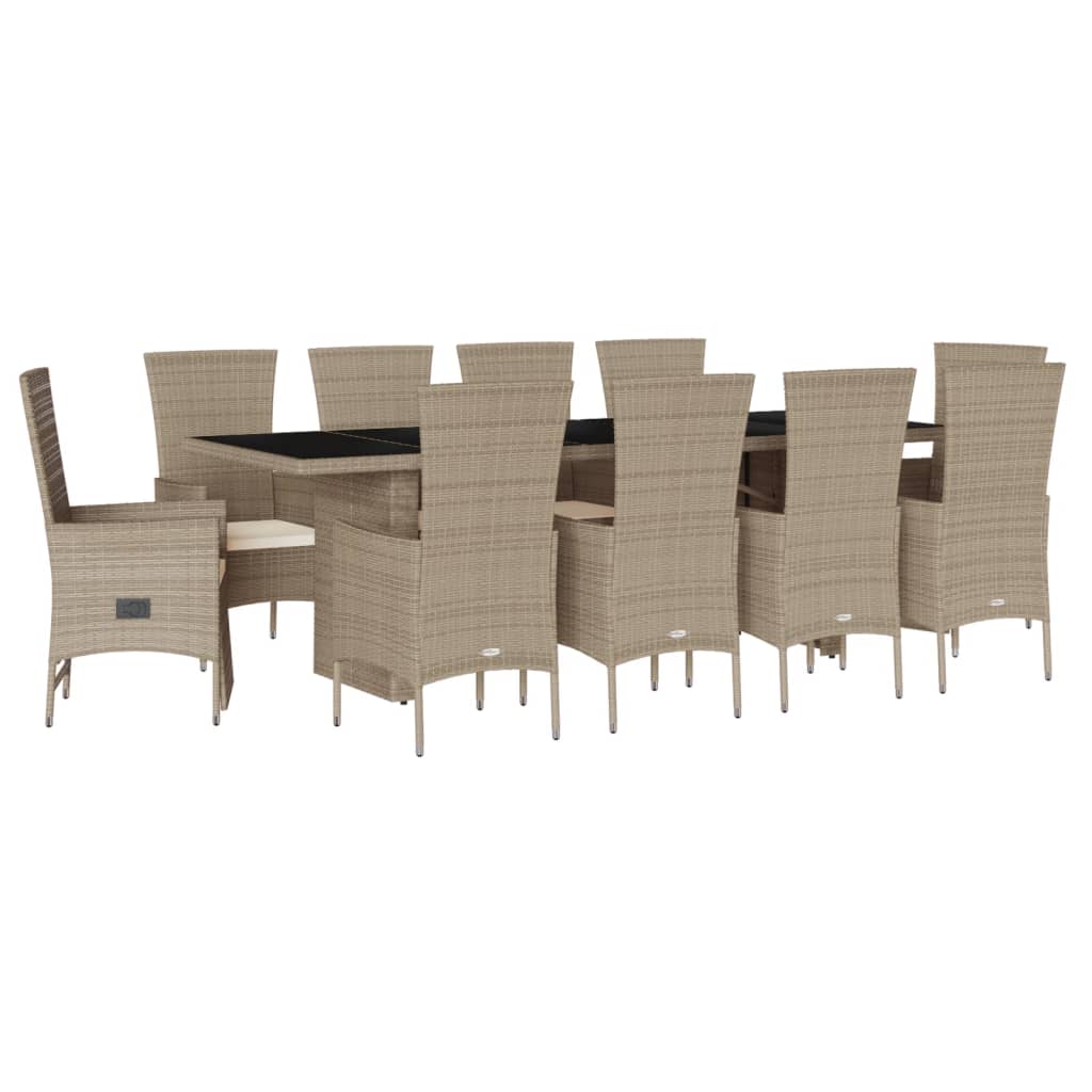 11-delige Tuinset met kussens poly rattan beige