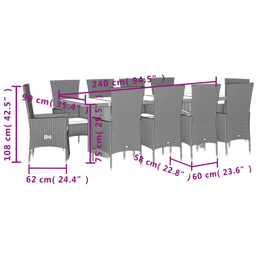 11-delige Tuinset met kussens poly rattan beige