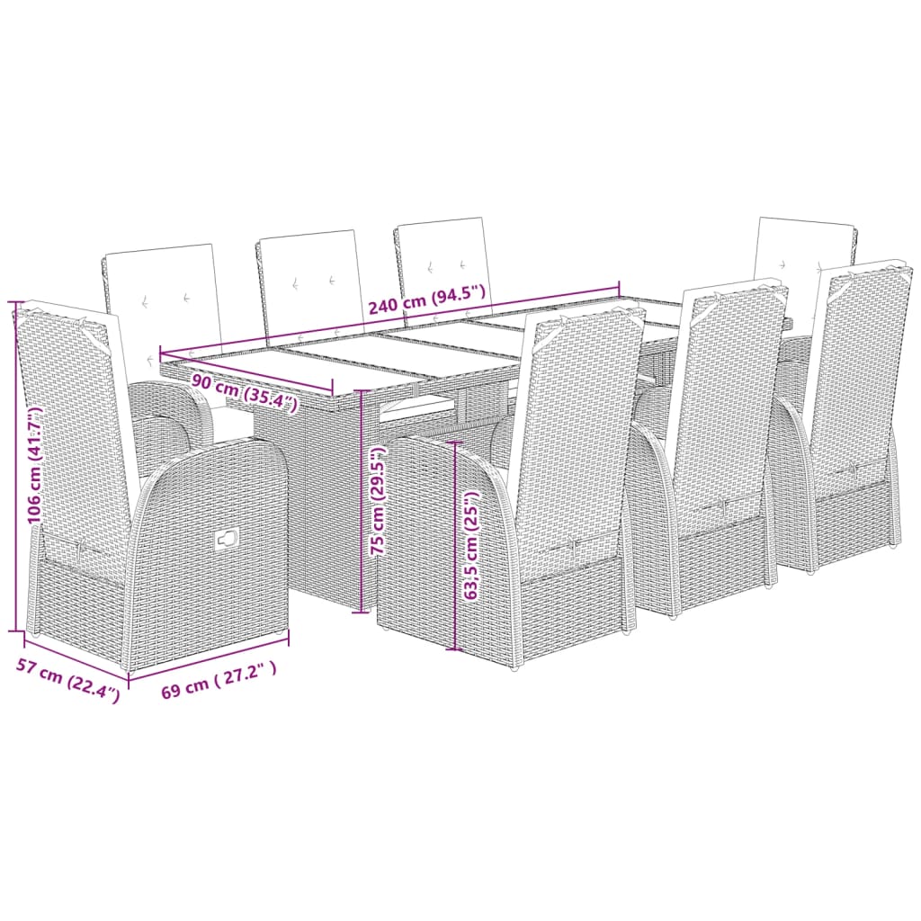 9-delige Tuinset met kussens poly rattan grijs is nu te koop bij PeponiXL, paradijselijk wonen!