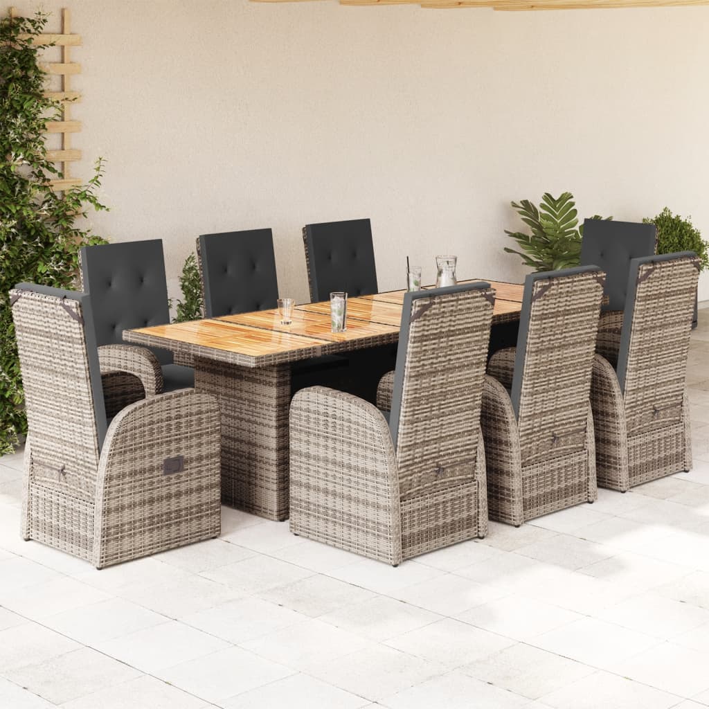 9-delige Tuinset met kussens poly rattan grijs is nu te koop bij PeponiXL, paradijselijk wonen!