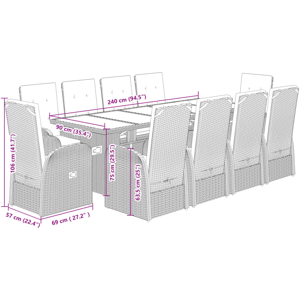 11-delige Tuinset met kussens poly rattan grijs is nu te koop bij PeponiXL, paradijselijk wonen!