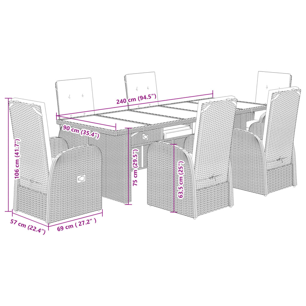 7-delige Tuinset met kussens poly rattan grijs is nu te koop bij PeponiXL, paradijselijk wonen!