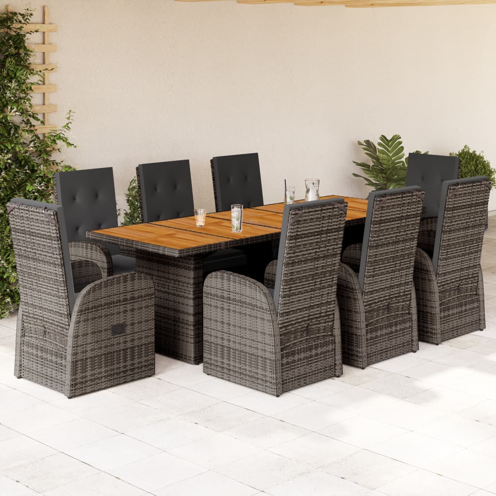 9-delige Tuinset met kussens poly rattan grijs is nu te koop bij PeponiXL, paradijselijk wonen!