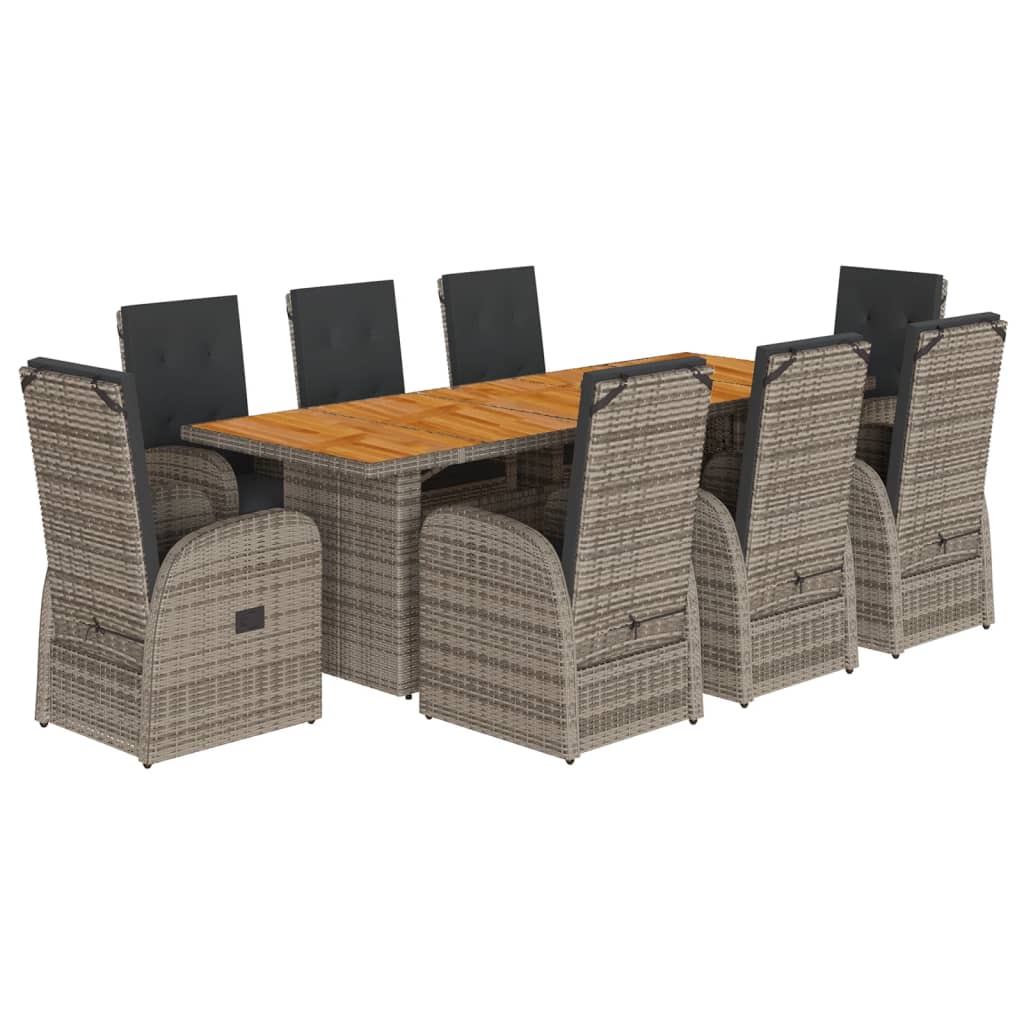 9-delige Tuinset met kussens poly rattan grijs is nu te koop bij PeponiXL, paradijselijk wonen!