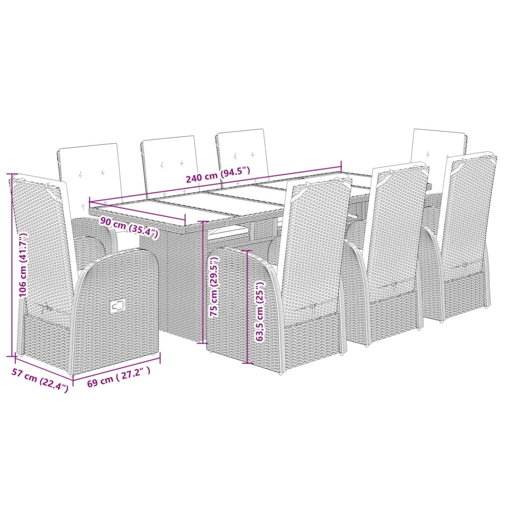 9-delige Tuinset met kussens poly rattan grijs is nu te koop bij PeponiXL, paradijselijk wonen!