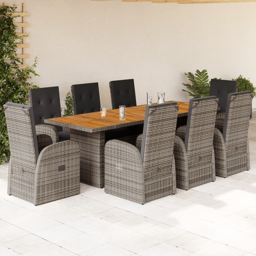 9-delige Tuinset met kussens poly rattan grijs is nu te koop bij PeponiXL, paradijselijk wonen!