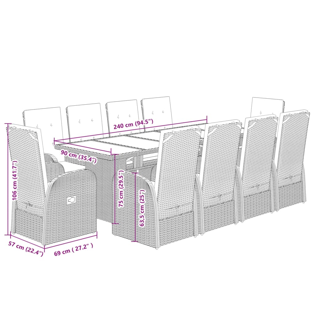 11-delige Tuinset met kussens poly rattan grijs is nu te koop bij PeponiXL, paradijselijk wonen!
