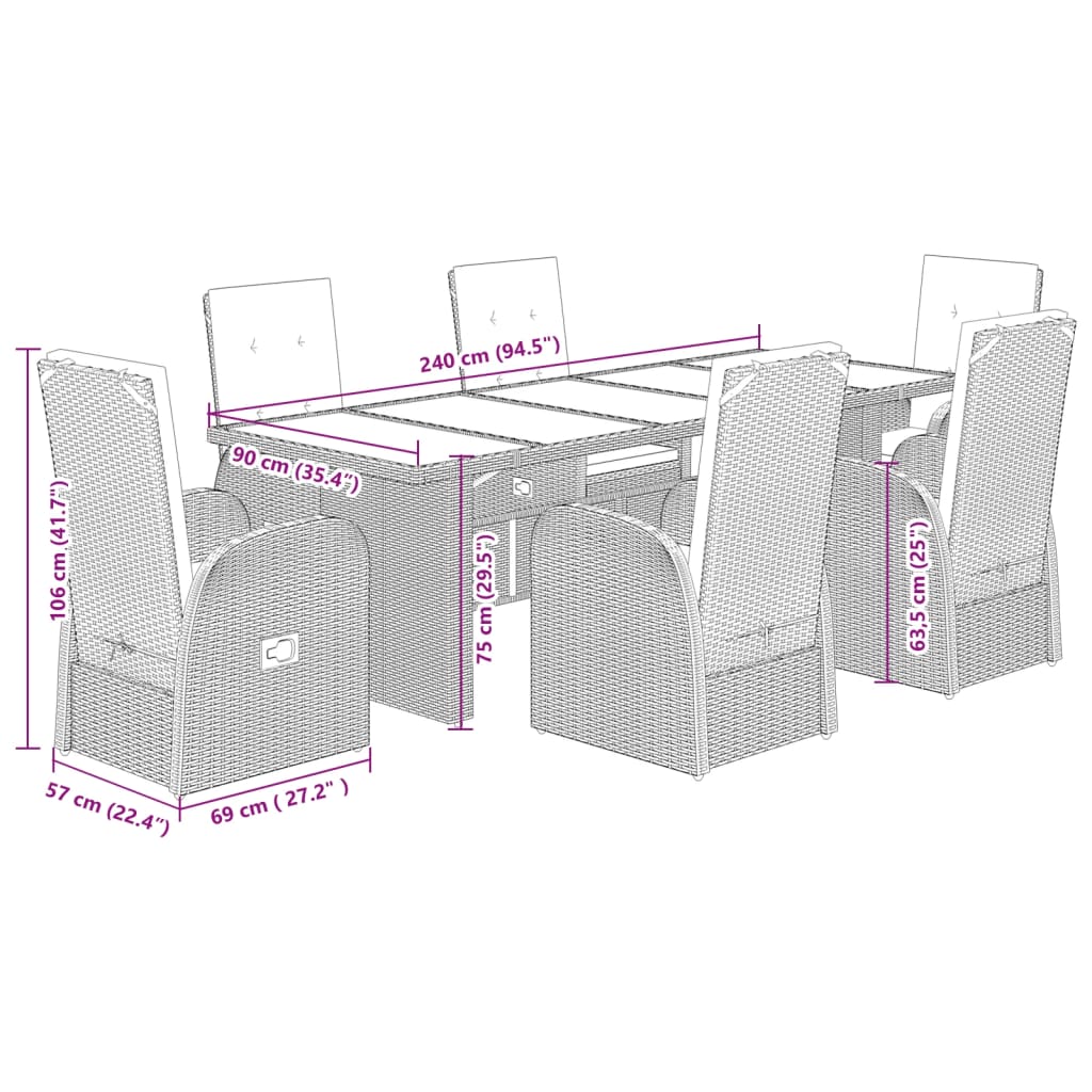7-delige Tuinset met kussens poly rattan grijs is nu te koop bij PeponiXL, paradijselijk wonen!
