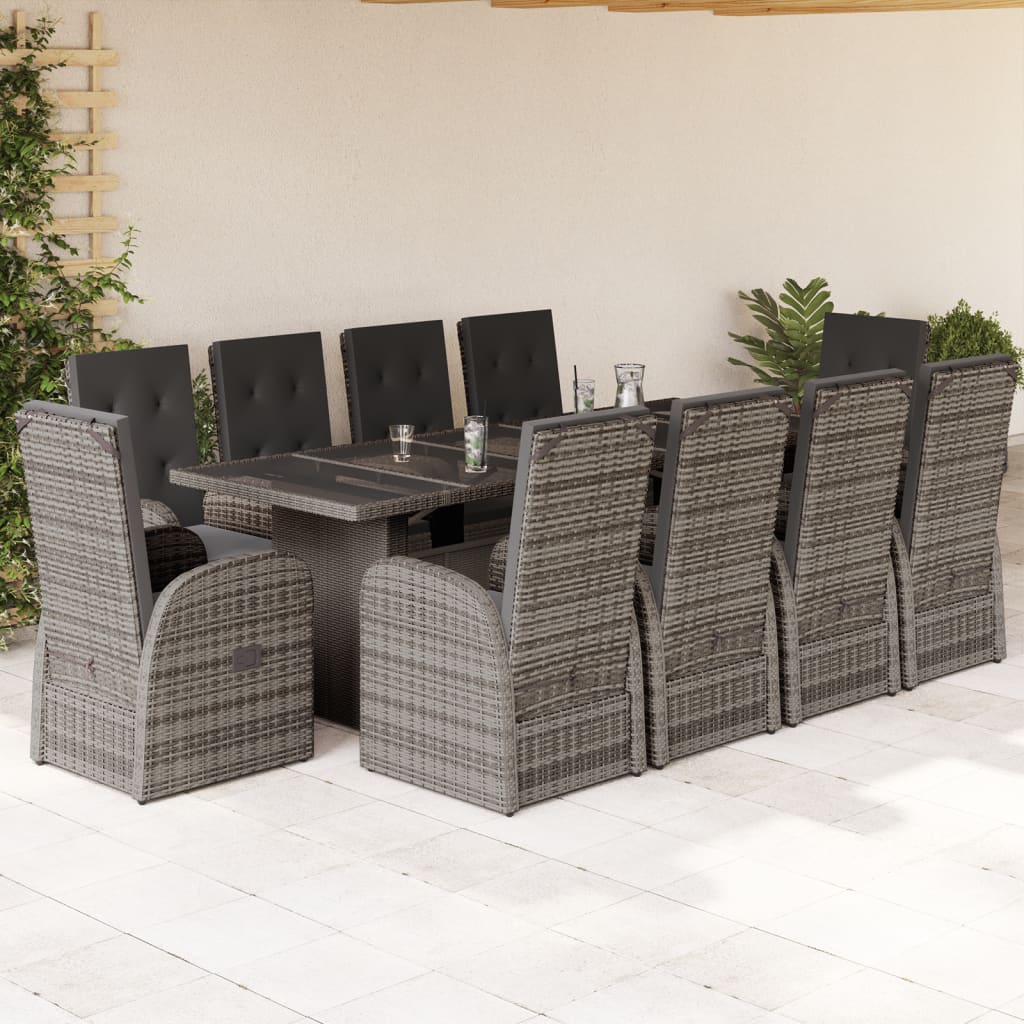 11-delige Tuinset met kussens poly rattan grijs is nu te koop bij PeponiXL, paradijselijk wonen!