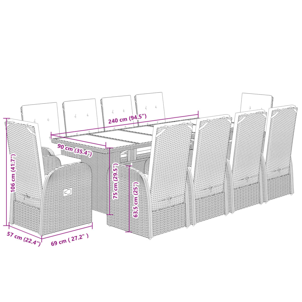 9-delige Tuinset met kussens poly rattan grijs is nu te koop bij PeponiXL, paradijselijk wonen!