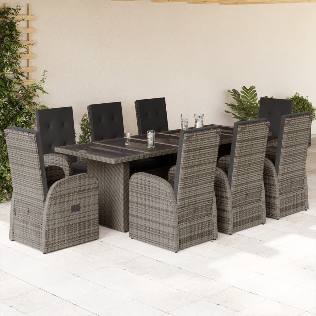 9-delige Tuinset met kussens poly rattan grijs is nu te koop bij PeponiXL, paradijselijk wonen!