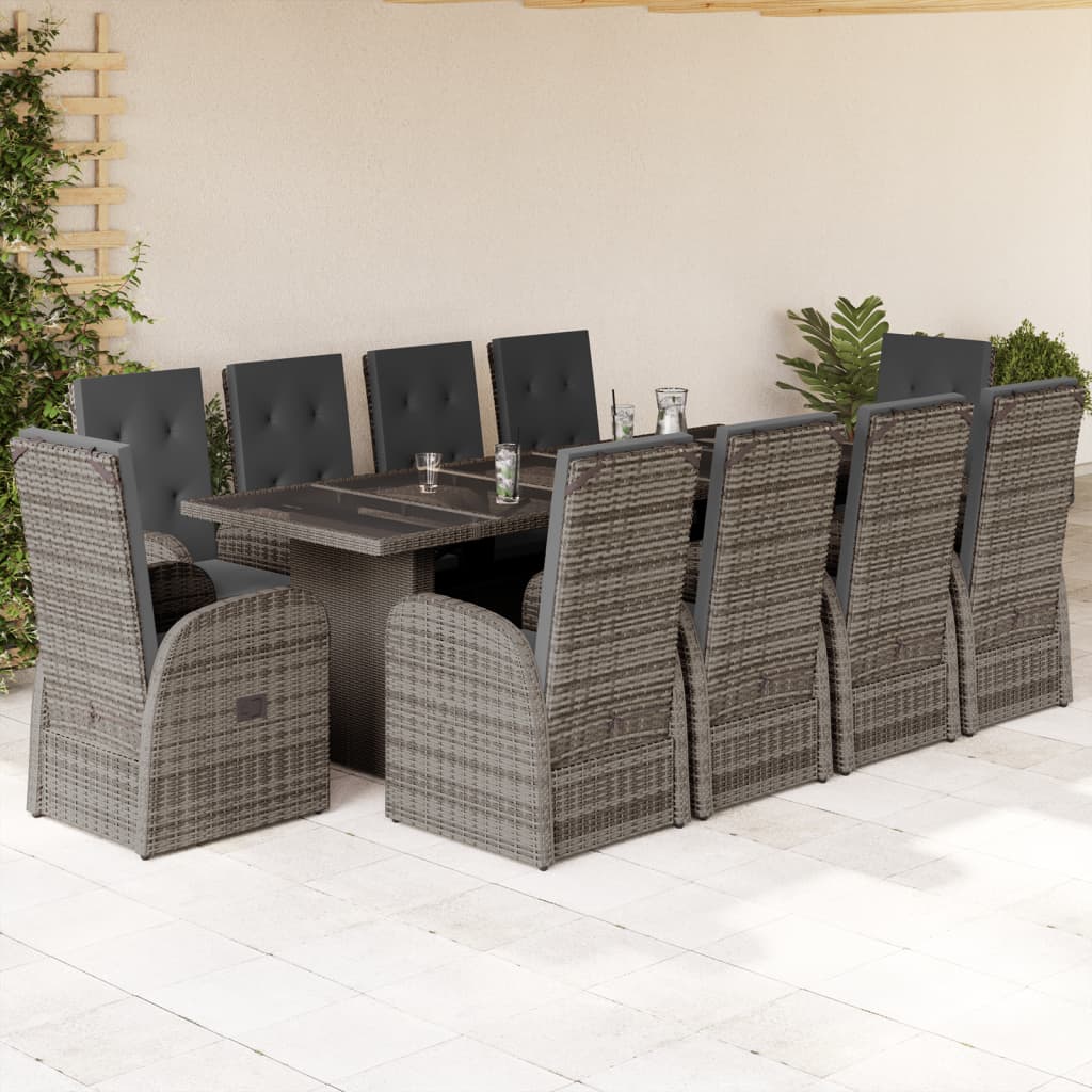 11-delige Tuinset met kussens poly rattan grijs is nu te koop bij PeponiXL, paradijselijk wonen!