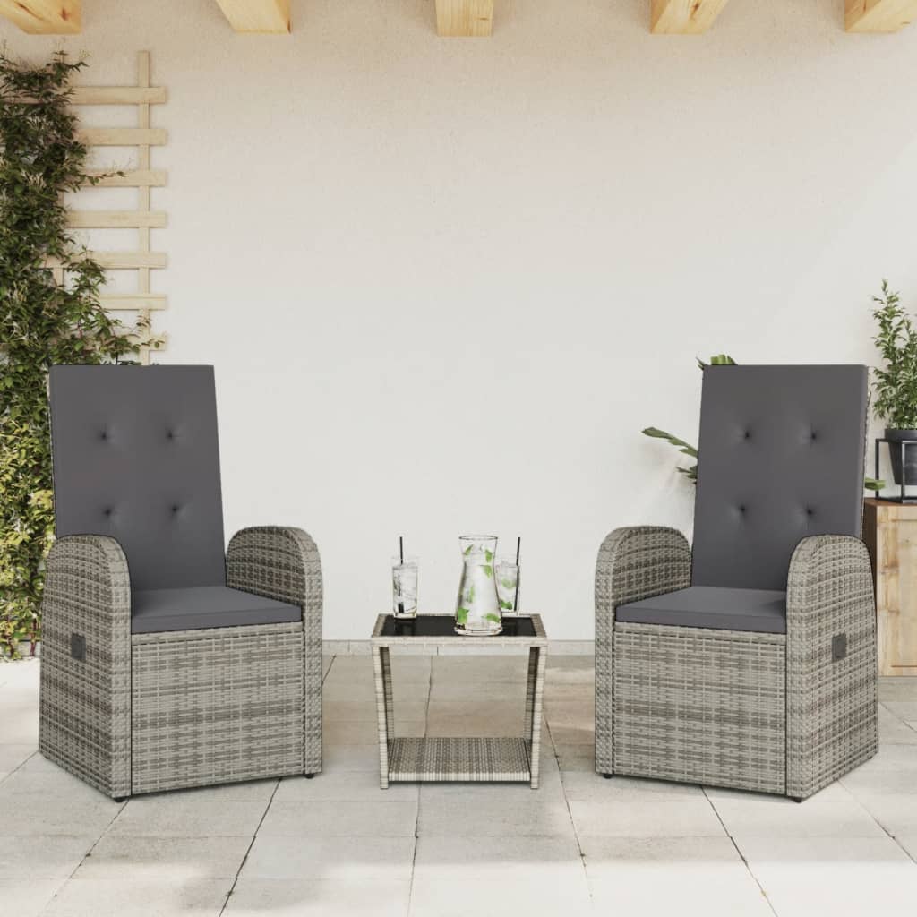3-delige Tuinset met kussens poly rattan grijs is nu te koop bij PeponiXL, paradijselijk wonen!