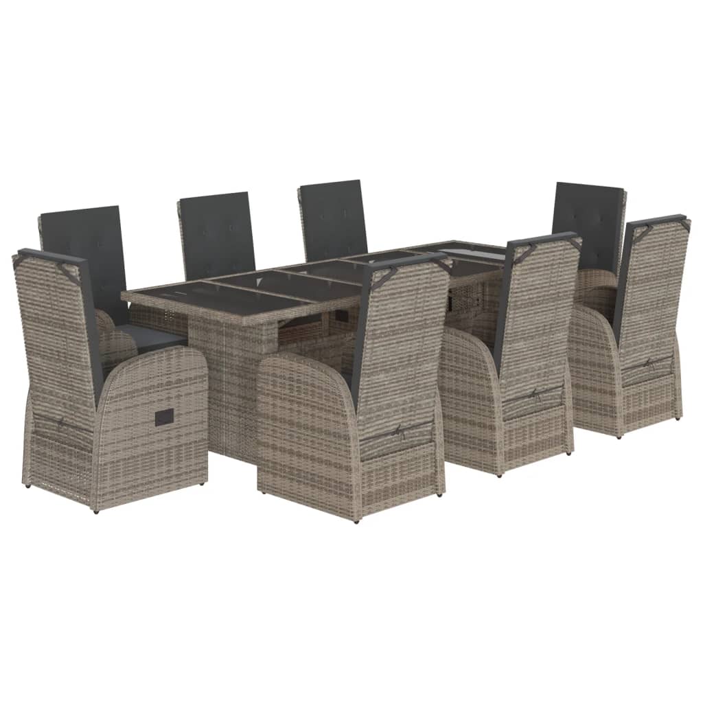 9-delige Tuinset met kussens poly rattan grijs is nu te koop bij PeponiXL, paradijselijk wonen!