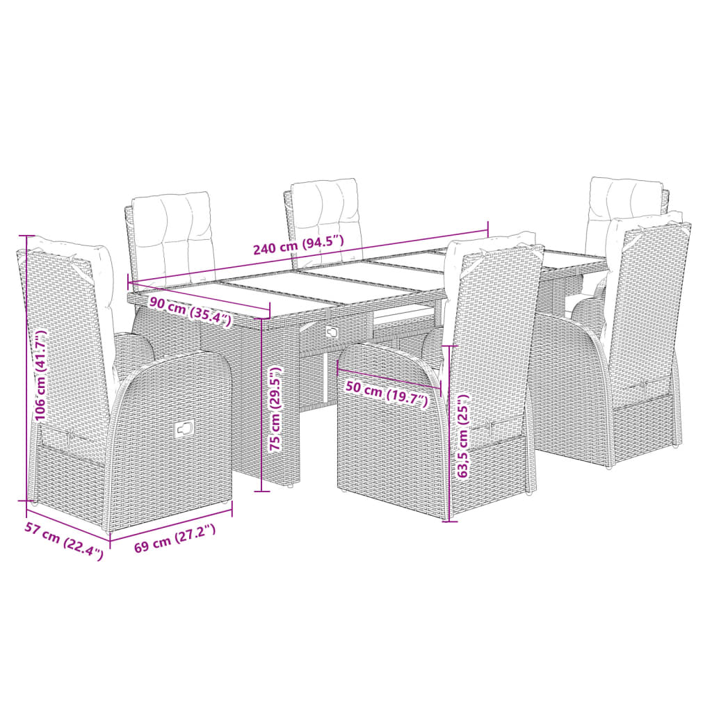 7-delige Tuinset met kussens poly rattan zwart is nu te koop bij PeponiXL, paradijselijk wonen!