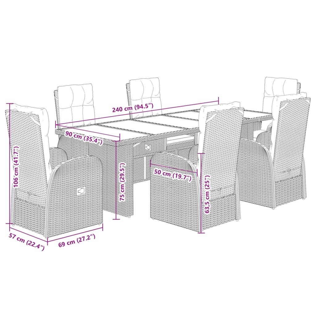 7-delige Tuinset met kussens poly rattan zwart is nu te koop bij PeponiXL, paradijselijk wonen!