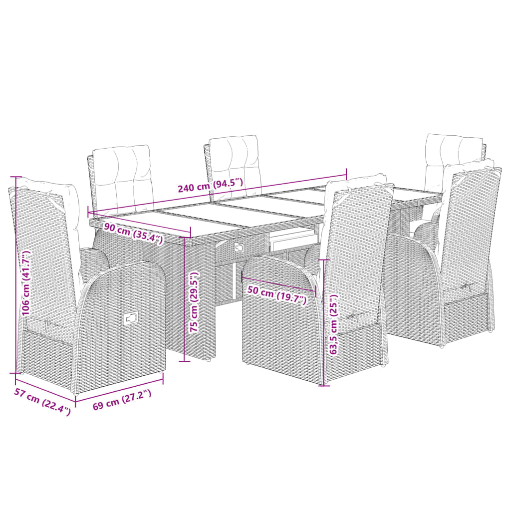 7-delige Tuinset met kussens poly rattan zwart is nu te koop bij PeponiXL, paradijselijk wonen!
