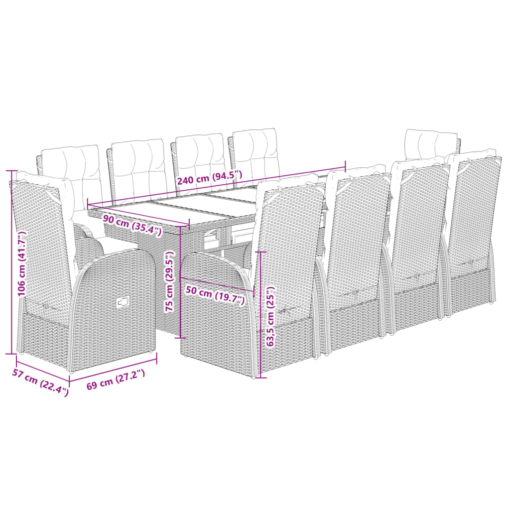 11-delige Tuinset met kussens poly rattan zwart is nu te koop bij PeponiXL, paradijselijk wonen!