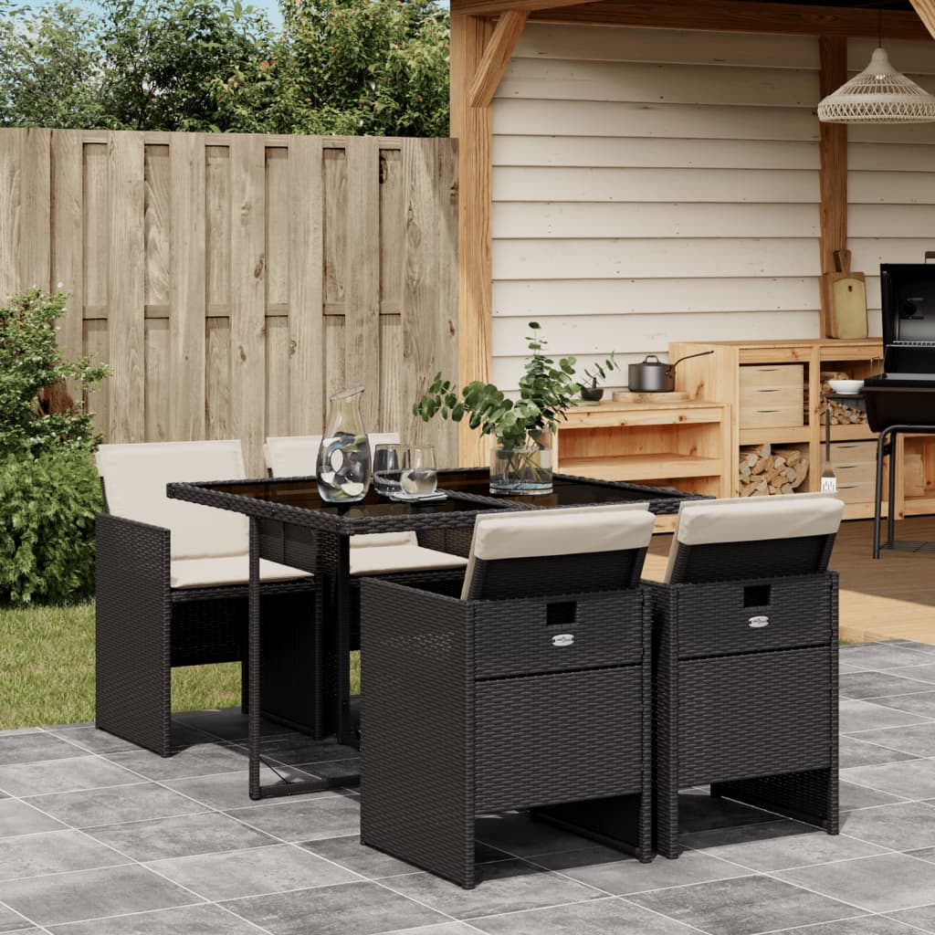 5-delige Tuinset met kussens poly rattan zwart is nu te koop bij PeponiXL, paradijselijk wonen!