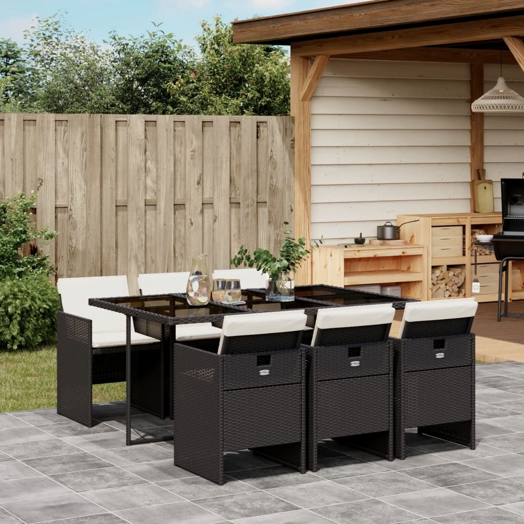7-delige Tuinset met kussens poly rattan zwart is nu te koop bij PeponiXL, paradijselijk wonen!