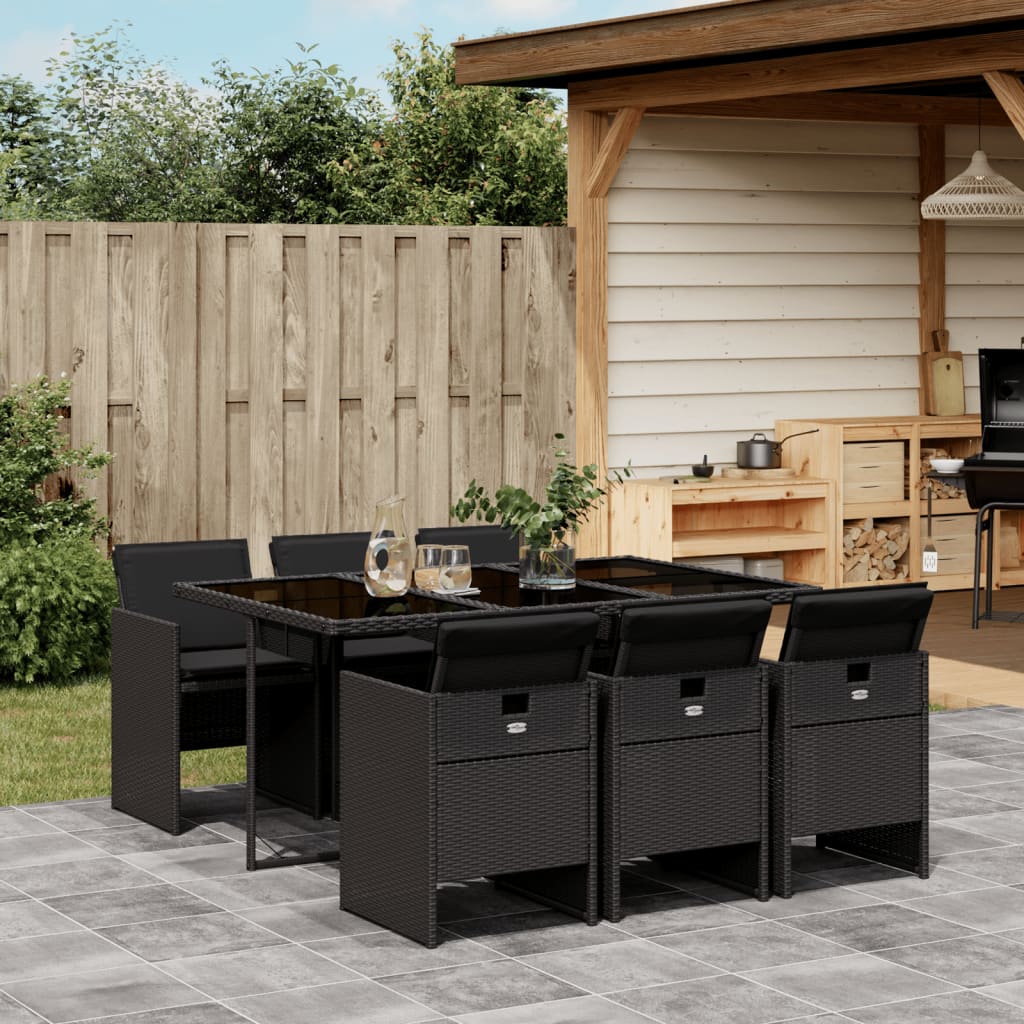 7-delige Tuinset met kussens poly rattan zwart is nu te koop bij PeponiXL, paradijselijk wonen!