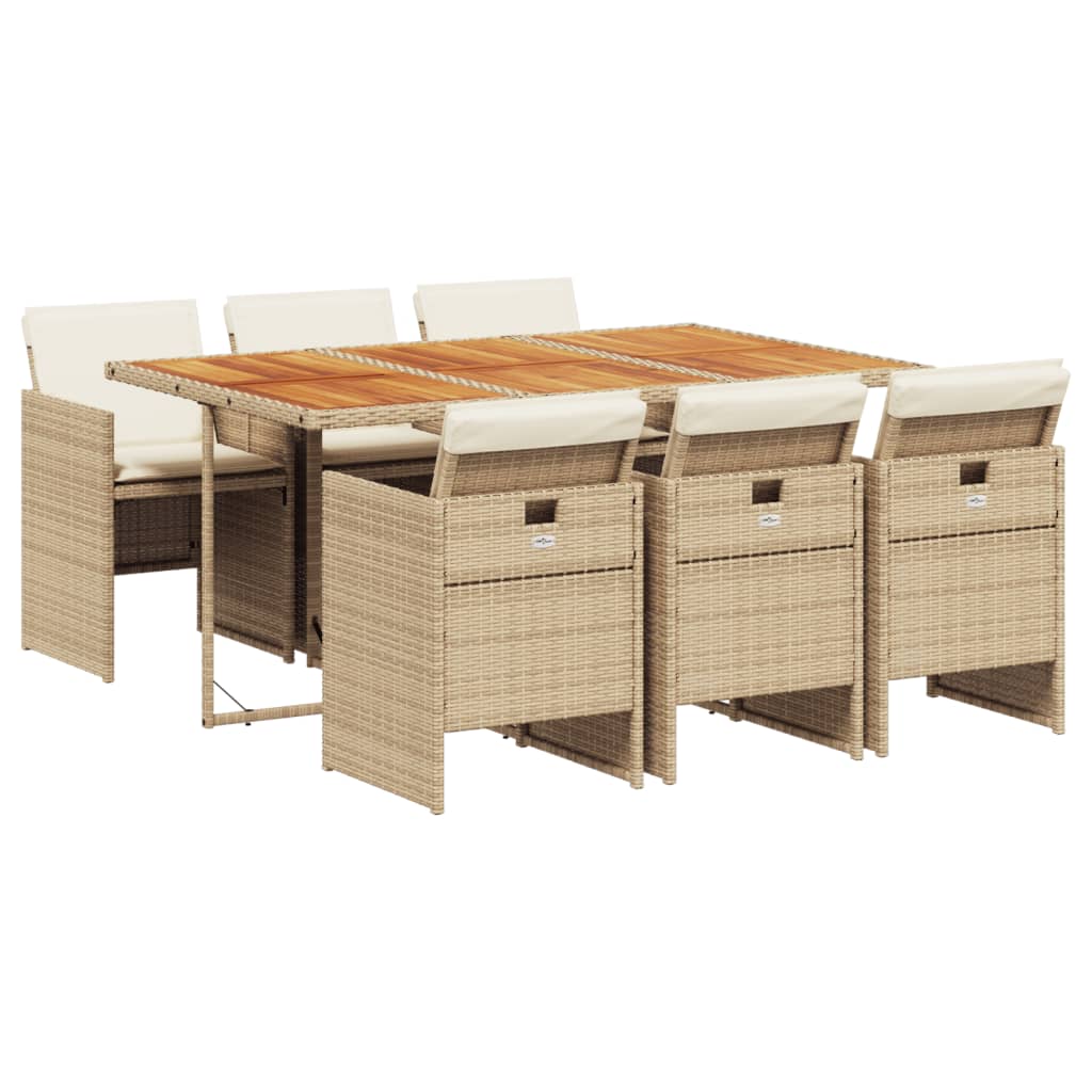 7-delige Tuinset met kussens poly rattan beige is nu te koop bij PeponiXL, paradijselijk wonen!