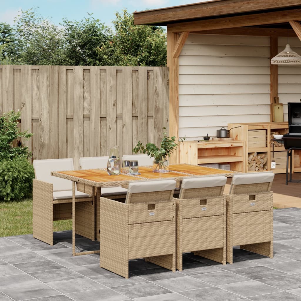 7-delige Tuinset met kussens poly rattan beige is nu te koop bij PeponiXL, paradijselijk wonen!