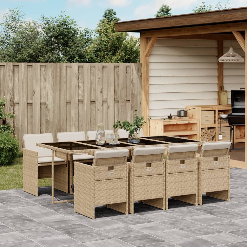 9-delige Tuinset met kussens poly rattan beige is nu te koop bij PeponiXL, paradijselijk wonen!