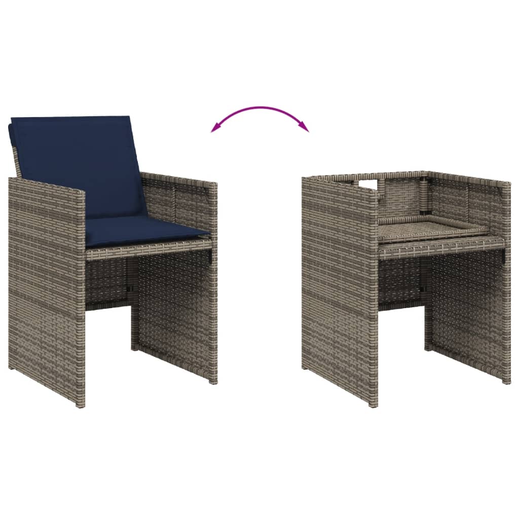 9-delige tuinset met kussens, grijs polyrotan is nu te koop bij PeponiXL, paradijselijk wonen!