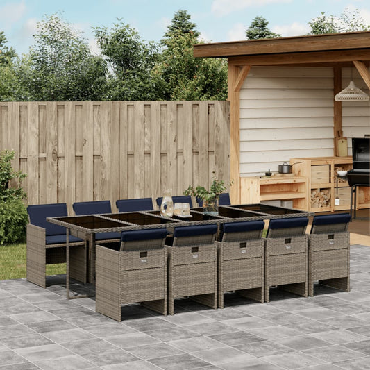 11-delige tuinset met kussens, grijs polyrotan is nu te koop bij PeponiXL, paradijselijk wonen!