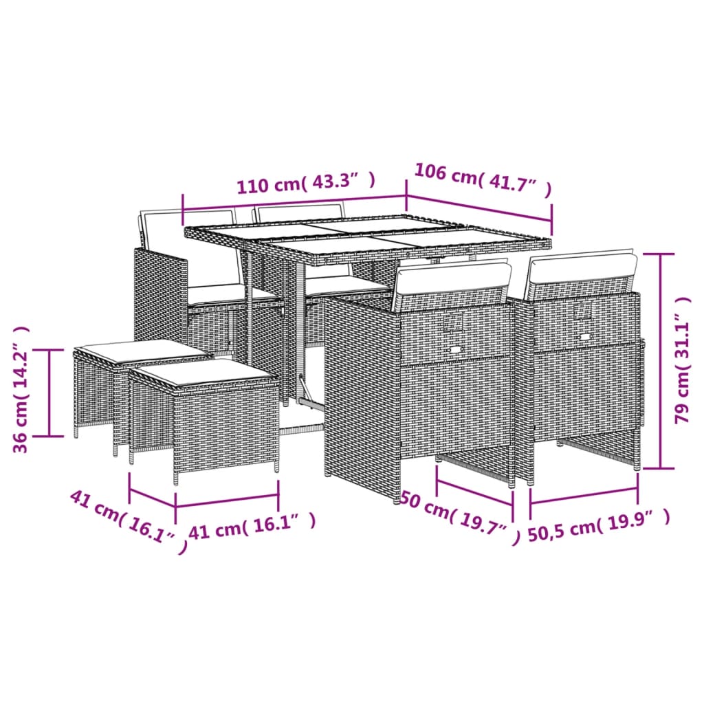 9-delige Tuinset poly rattan zwart is nu te koop bij PeponiXL, paradijselijk wonen!