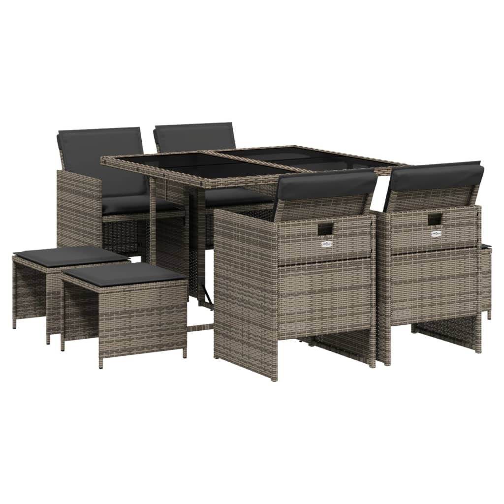 9-delige Tuinset met kussens poly rattan grijs is nu te koop bij PeponiXL, paradijselijk wonen!
