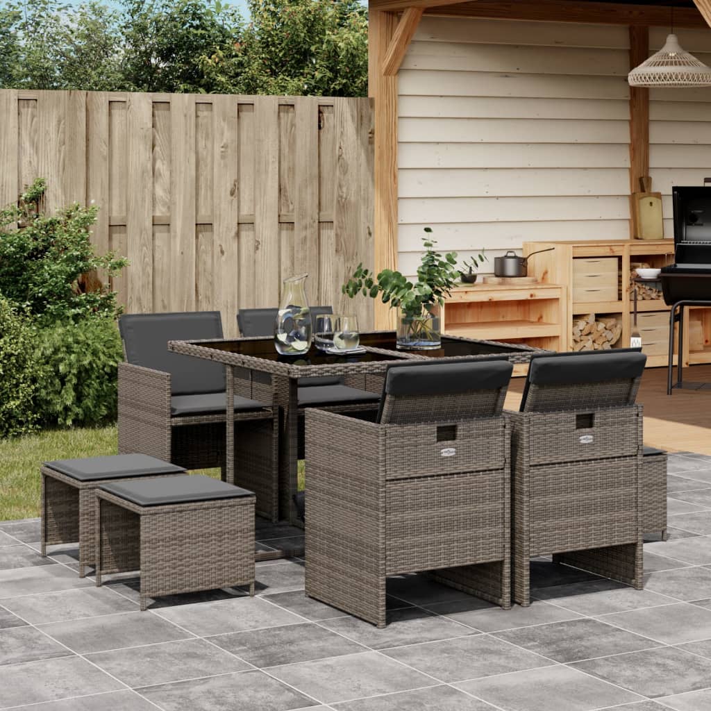 9-delige Tuinset met kussens poly rattan grijs is nu te koop bij PeponiXL, paradijselijk wonen!