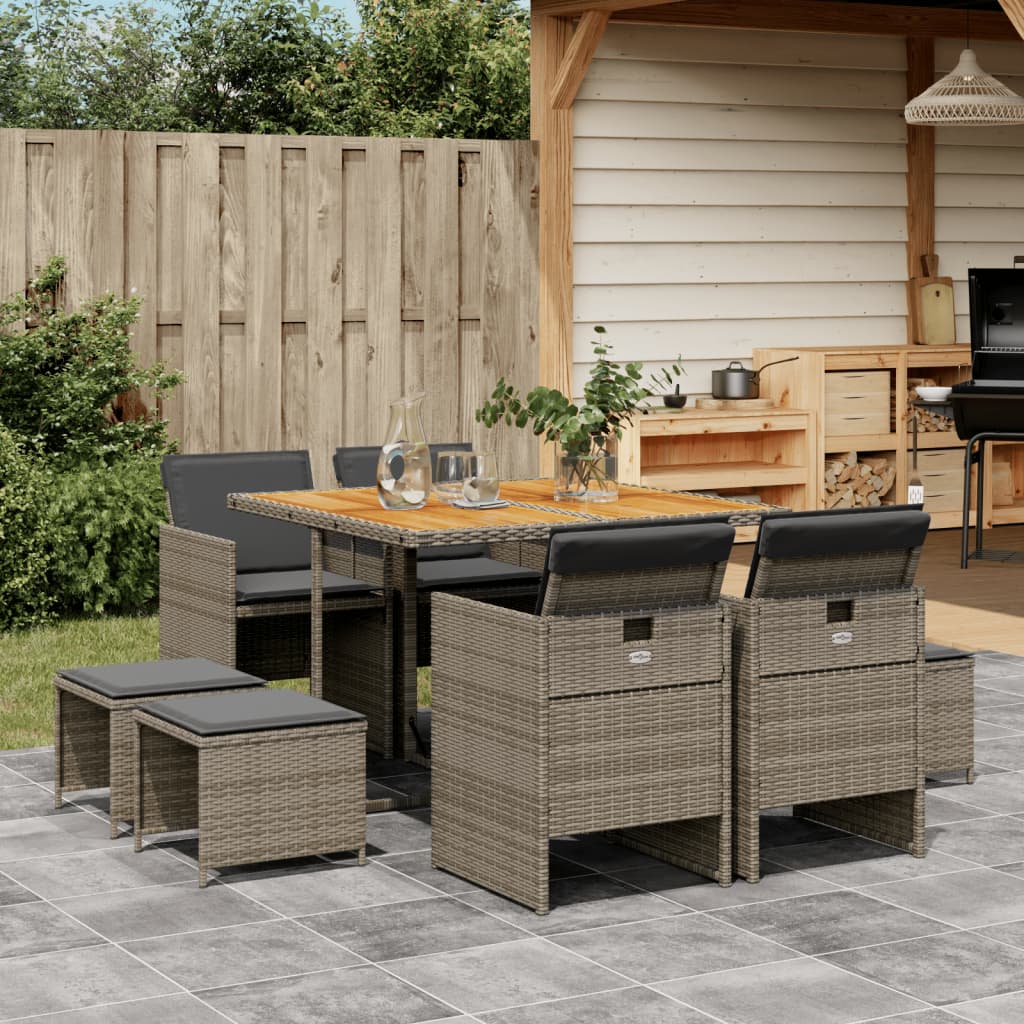 9-delige Tuinset met kussens poly rattan grijs is nu te koop bij PeponiXL, paradijselijk wonen!