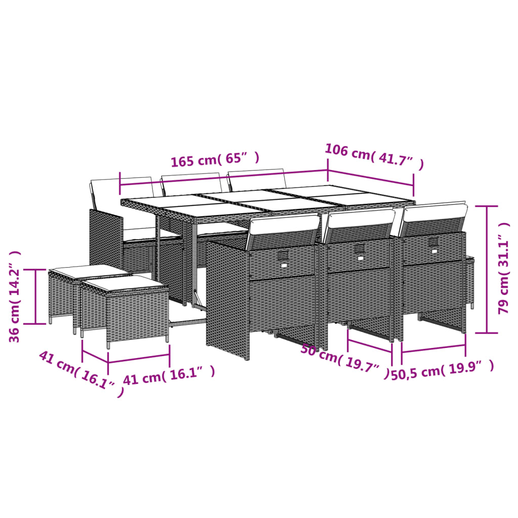 11-delige Tuinset met kussens poly rattan zwart is nu te koop bij PeponiXL, paradijselijk wonen!