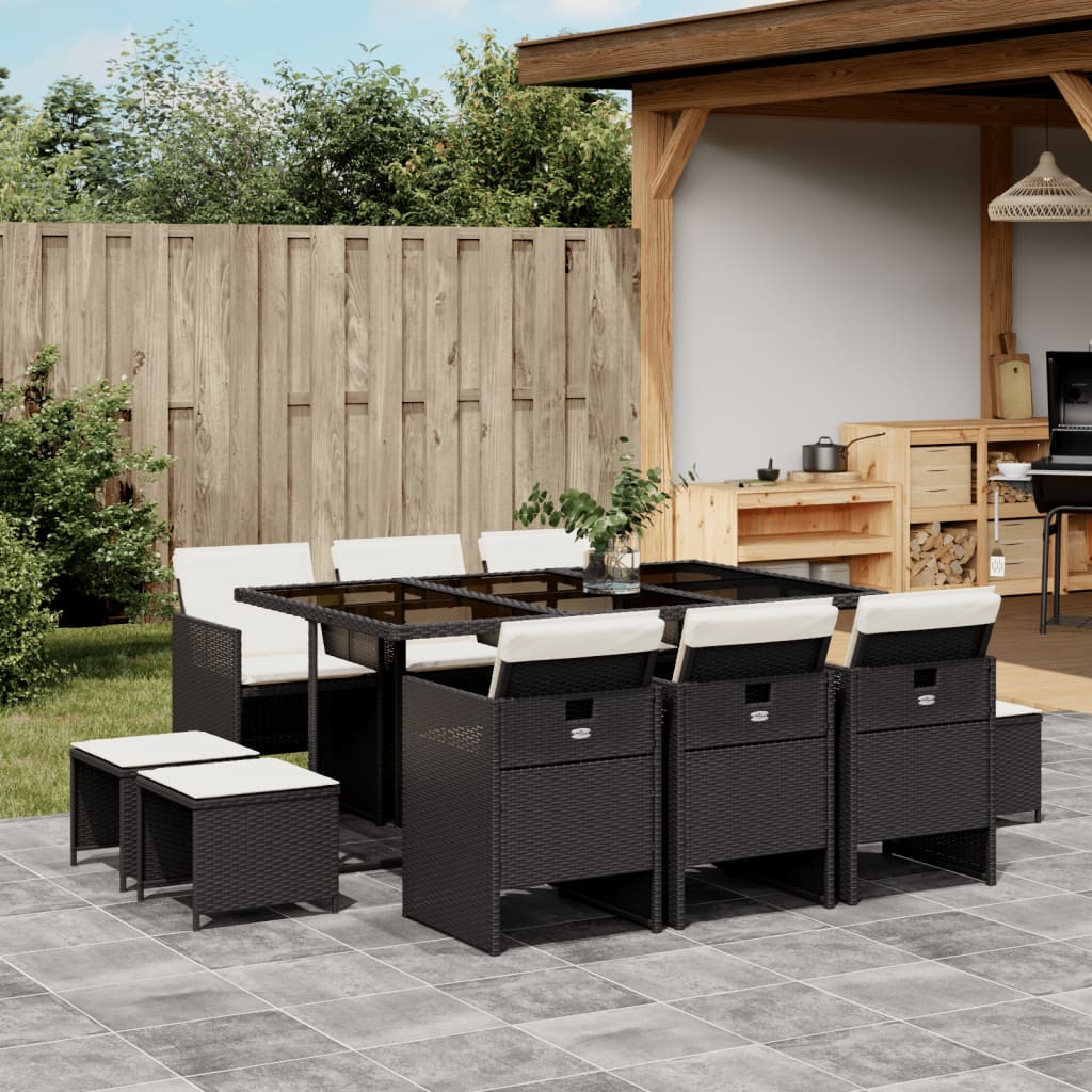 11-delige Tuinset met kussens poly rattan zwart is nu te koop bij PeponiXL, paradijselijk wonen!