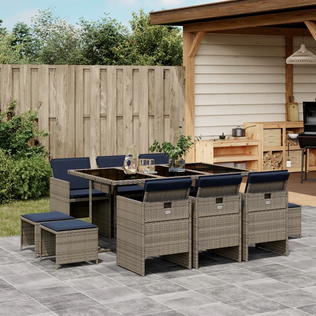 11-delige tuinset met kussens, grijs polyrotan is nu te koop bij PeponiXL, paradijselijk wonen!