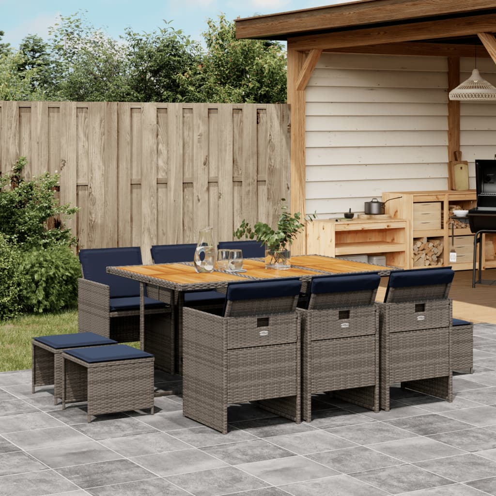 11-delige tuinset met kussens, grijs polyrotan is nu te koop bij PeponiXL, paradijselijk wonen!