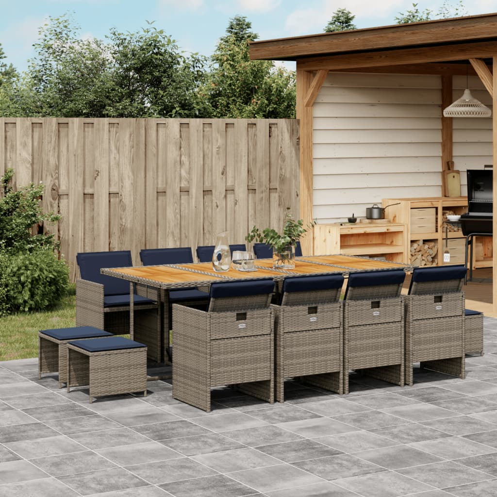 13-delige tuinset met kussens, grijs polyrotan is nu te koop bij PeponiXL, paradijselijk wonen!